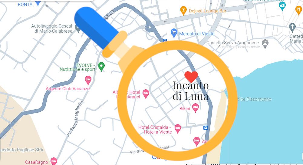 mappa parcheggi bed and breakfast Incanto di Luna Vieste Gargano Pizzomunno